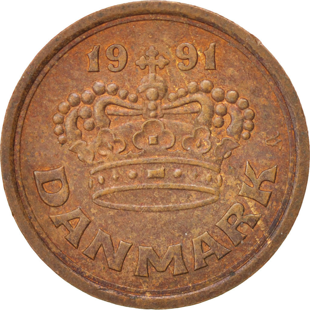 Moneta, Danimarca, Margrethe II, 25 Öre, 1991, SPL-, Bronzo, KM:868.1