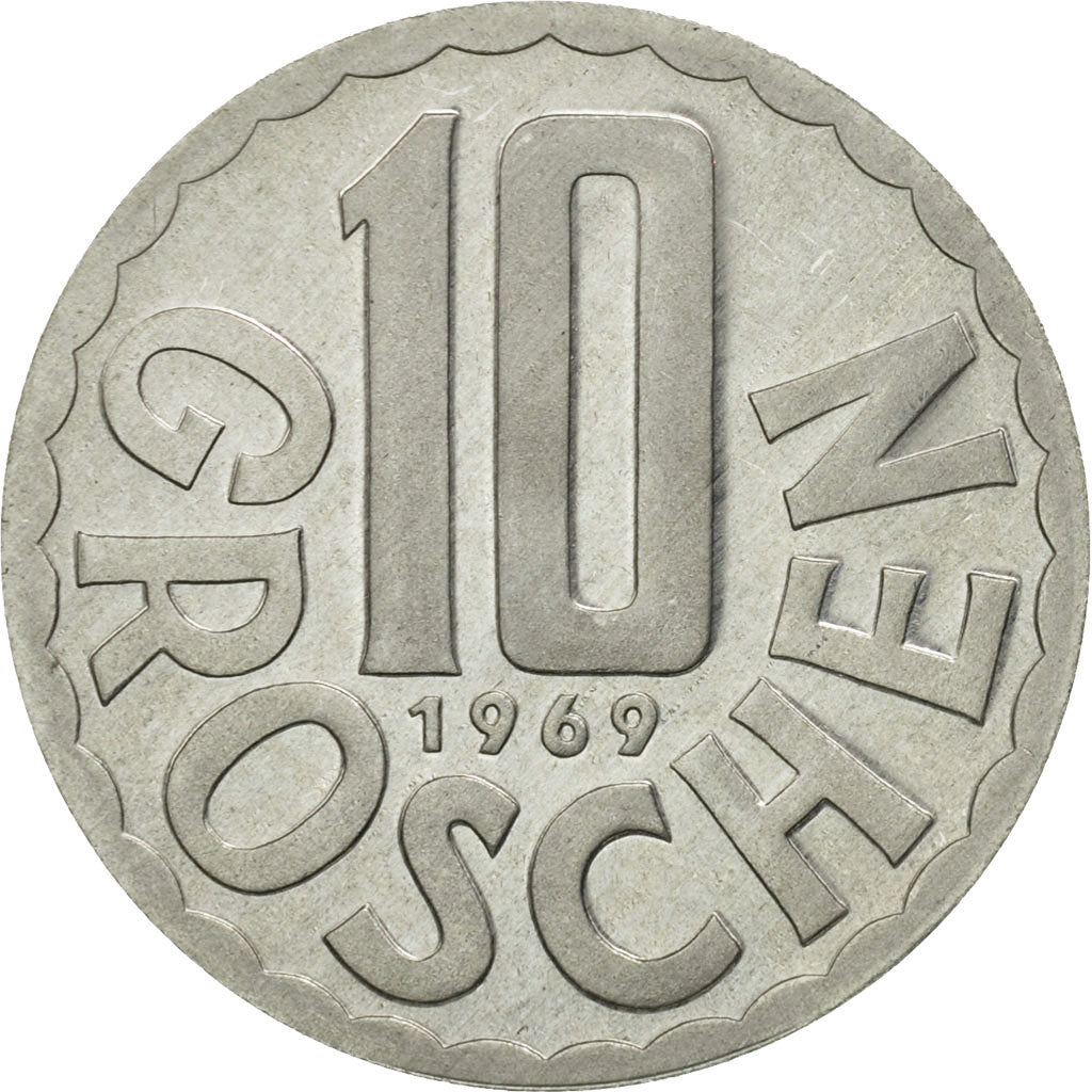 Coin, Austria, 10 Groschen, 1969, Vienna, MS(63), Aluminum, KM:2878