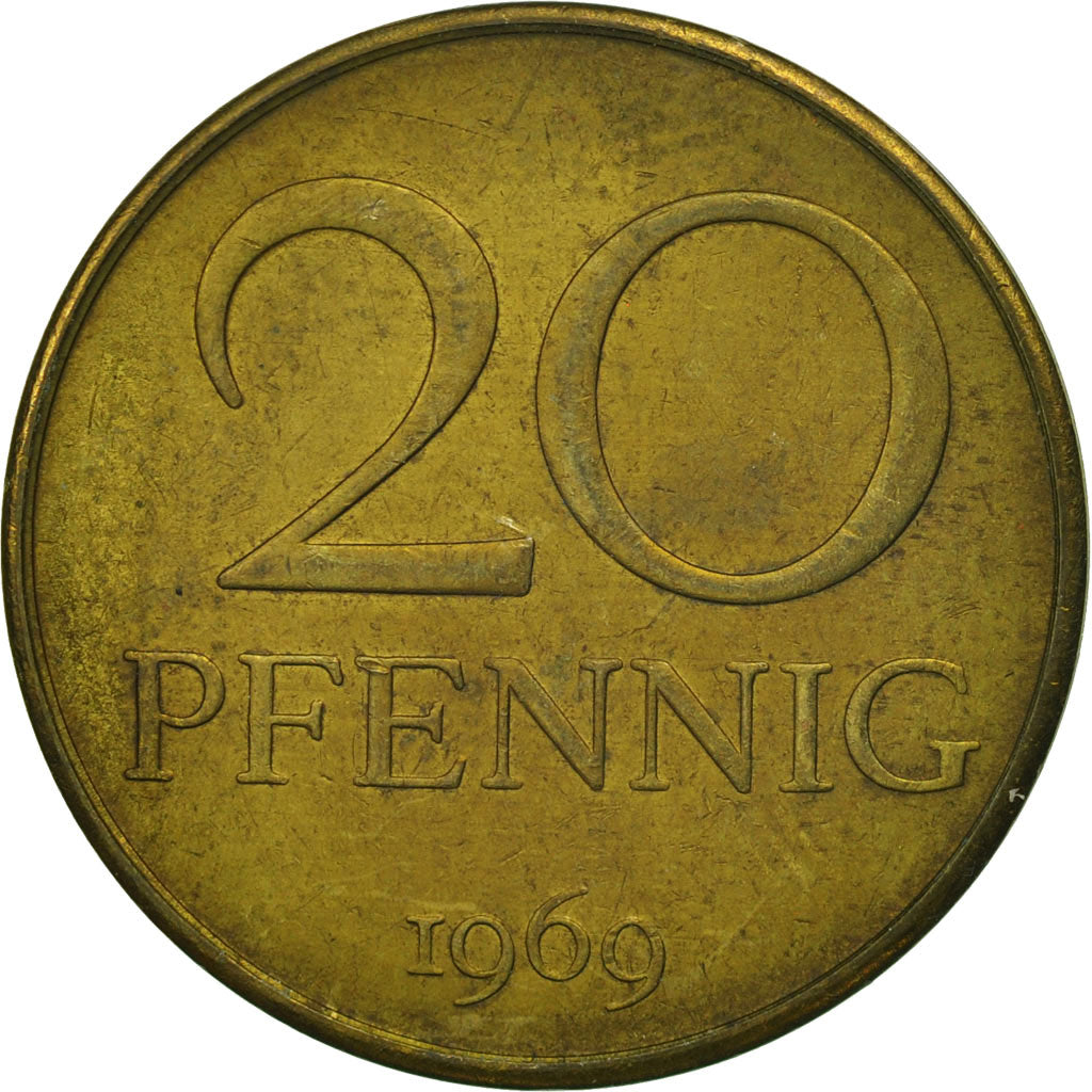 Coin, GERMAN-DEMOCRATIC REPUBLIC, 20 Pfennig, 1969, Berlin, MS(60-62), Brass