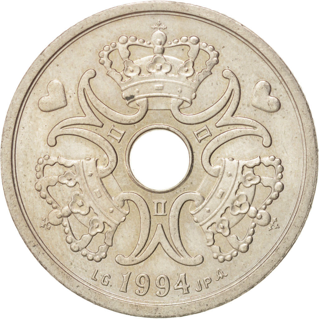 Danimarca, Margrethe II, 2 Kroner, 1994, Copenhagen, SPL, Rame-nichel, KM:874.1