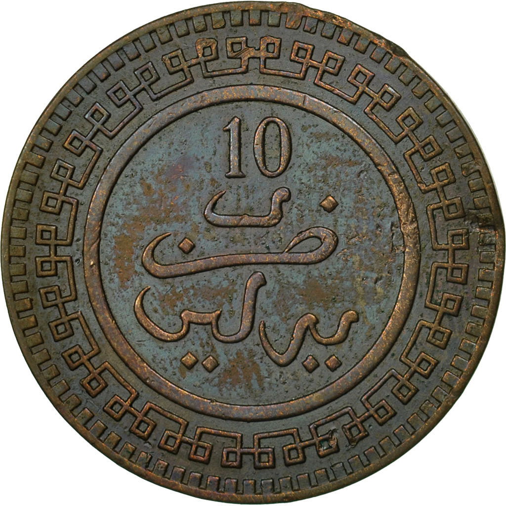 Marocco, 'Abd al-Aziz, 10 Mazunas, 1903, SPL-, Bronzo, KM:17.1