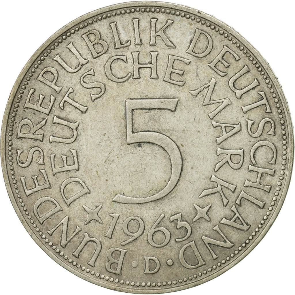GERMANY - FEDERAL REPUBLIC, 5 Mark, 1963, Munich, MS(60-62), Silver, KM:112.1