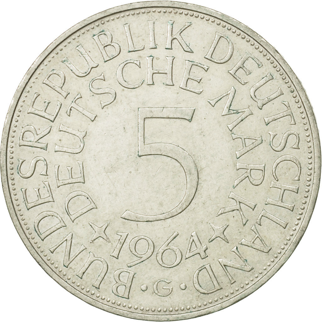 Coin, GERMANY - FEDERAL REPUBLIC, 5 Mark, 1964, Karlsruhe, MS(63), Silver