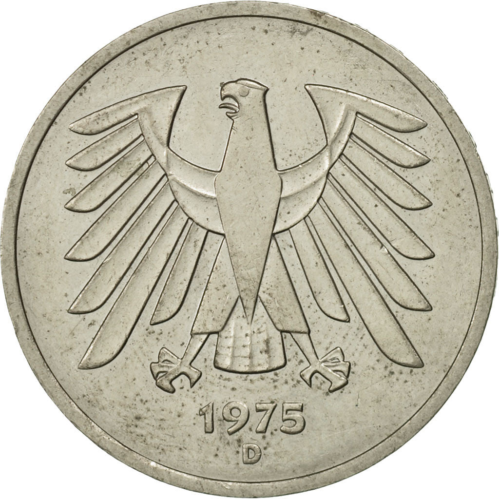 Coin, GERMANY - FEDERAL REPUBLIC, 5 Mark, 1975, Munich, MS(63), Copper-Nickel