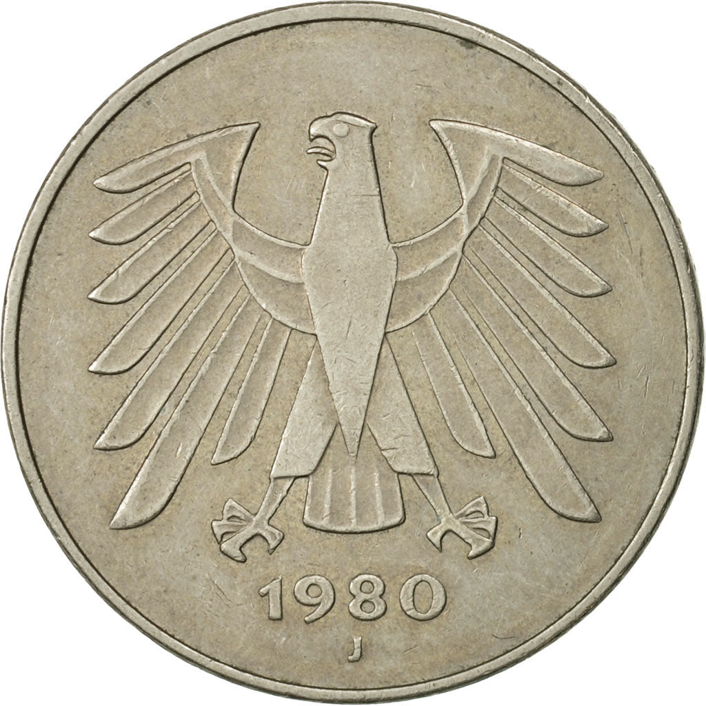 Coin, GERMANY - FEDERAL REPUBLIC, 5 Mark, 1980, Hambourg, MS(63), Copper-Nickel
