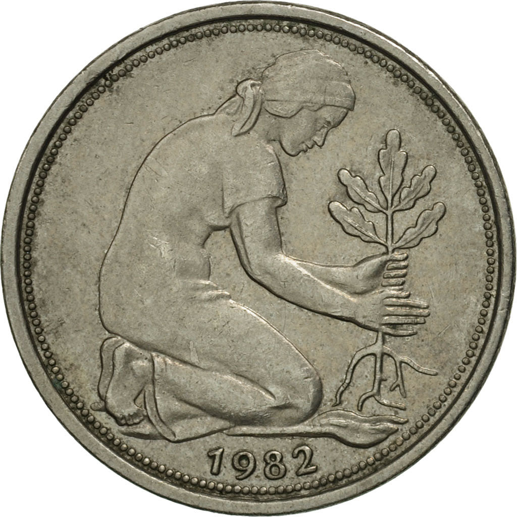 Moneda, ALEMANIA - REPÚBLICA FEDERAL, 50 Pfennig, 1982, Stuttgart, SC, Cobre -