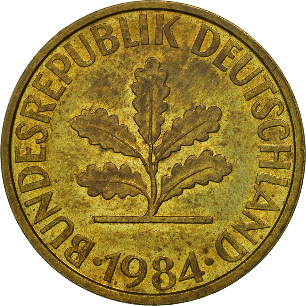 Münze, Bundesrepublik Deutschland, 10 Pfennig, 1984, Stuttgart, VZ+, Brass Clad