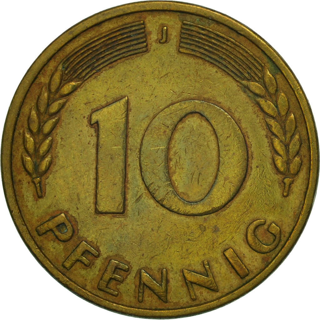 Munten, Federale Duitse Republiek, 10 Pfennig, 1949, Hambourg, PR+, Brass Clad
