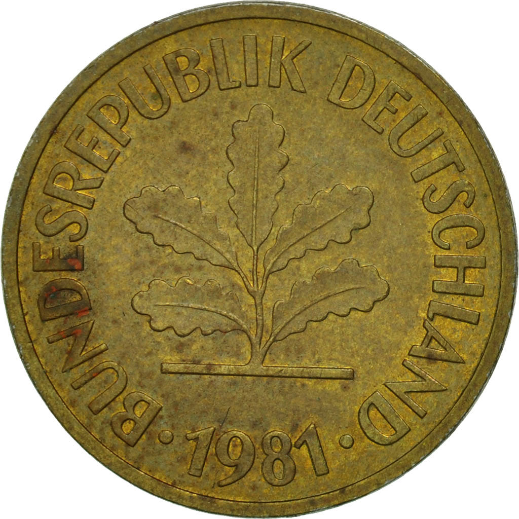 Coin, GERMANY - FEDERAL REPUBLIC, 5 Pfennig, 1981, Stuttgart, MS(60-62), Brass
