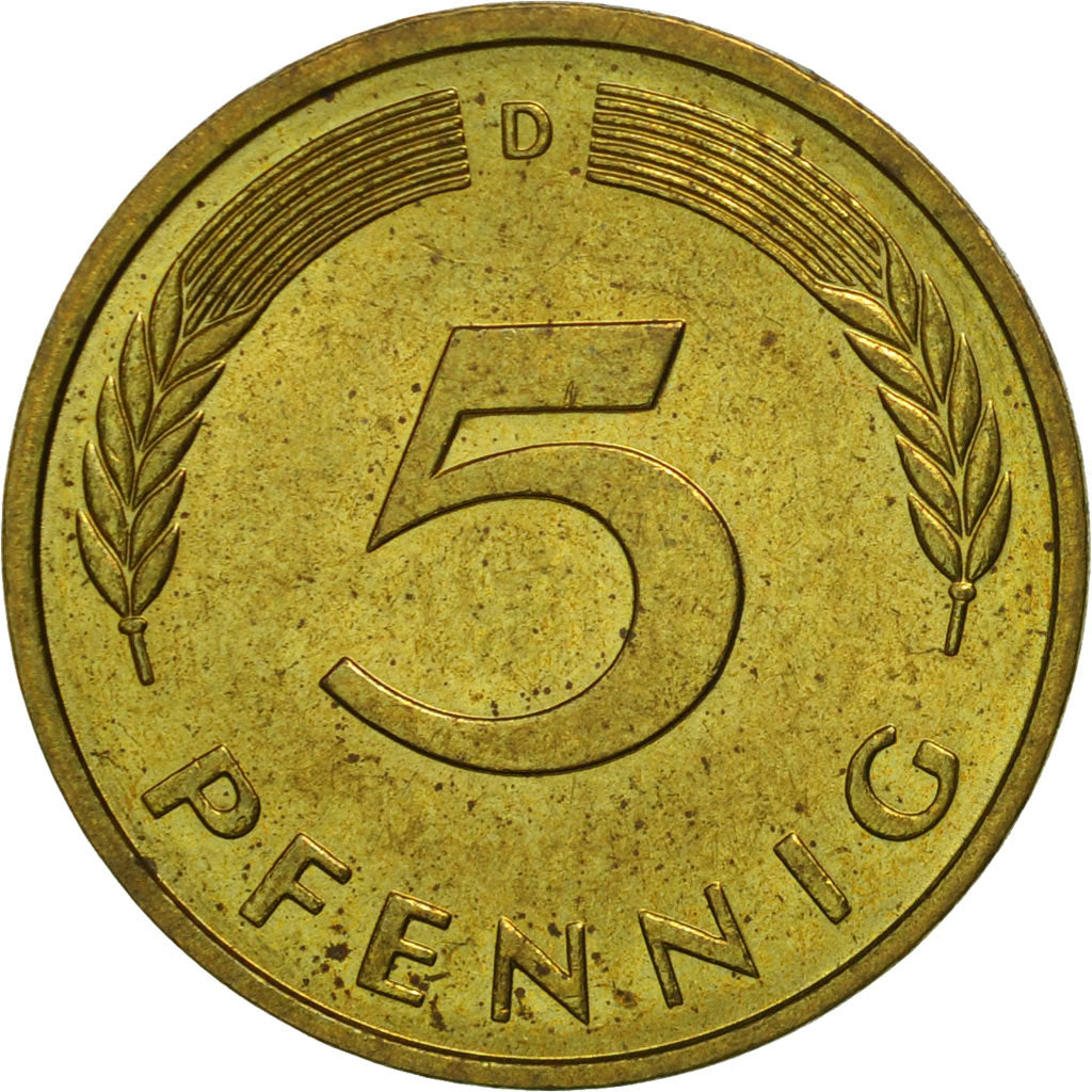 Moneda, ALEMANIA - REPÚBLICA FEDERAL, 5 Pfennig, 1984, Munich, SC, Latón