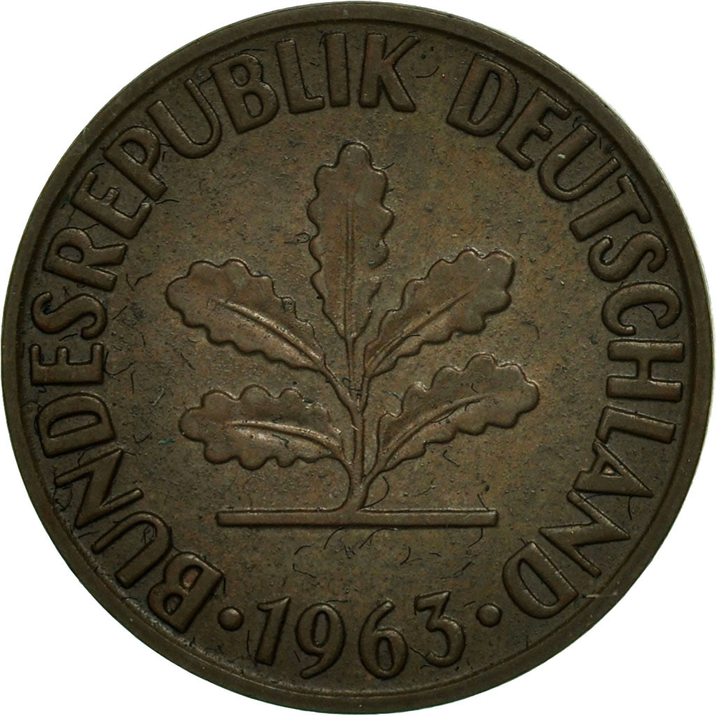 Coin, GERMANY - FEDERAL REPUBLIC, 2 Pfennig, 1963, Karlsruhe, AU(55-58), Bronze