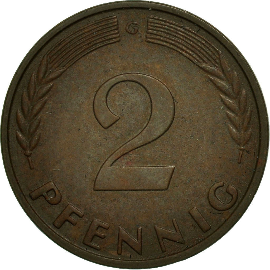 Coin, GERMANY - FEDERAL REPUBLIC, 2 Pfennig, 1963, Karlsruhe, AU(55-58), Bronze
