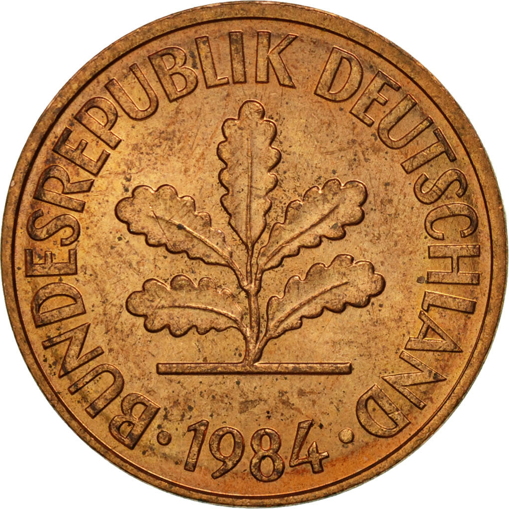 Coin, GERMANY - FEDERAL REPUBLIC, 2 Pfennig, 1984, Munich, MS(63), Copper Plated