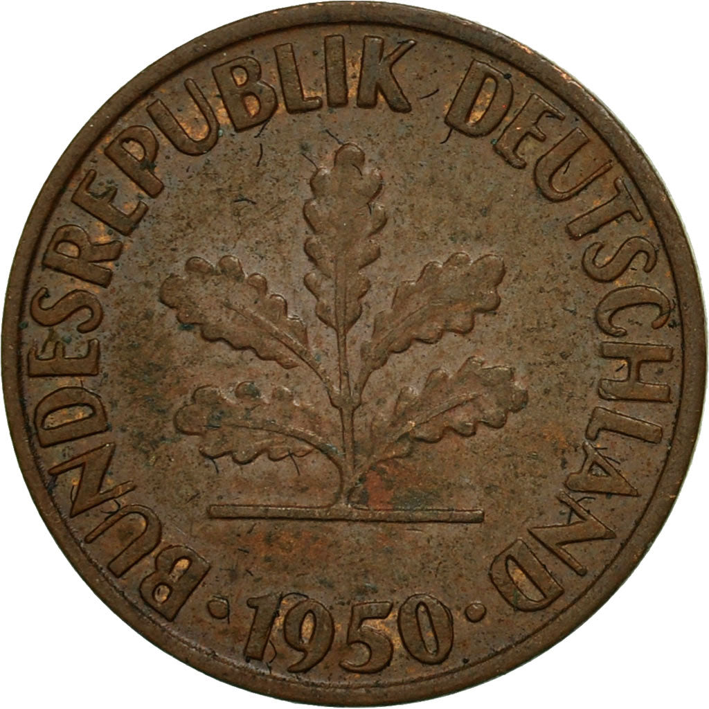 Moneda, ALEMANIA - REPÚBLICA FEDERAL, Pfennig, 1950, Karlsruhe, EBC, Cobre