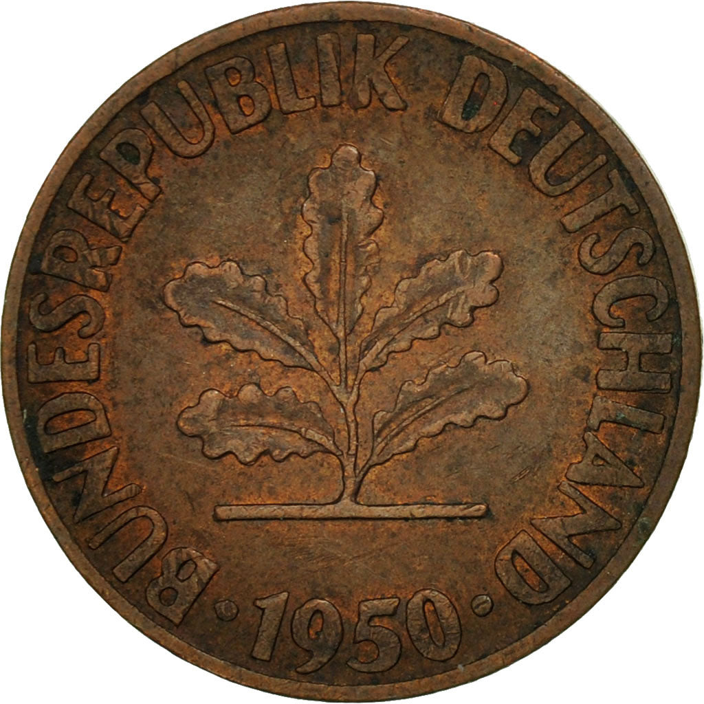 Coin, GERMANY - FEDERAL REPUBLIC, Pfennig, 1950, Munich, AU(55-58), Copper