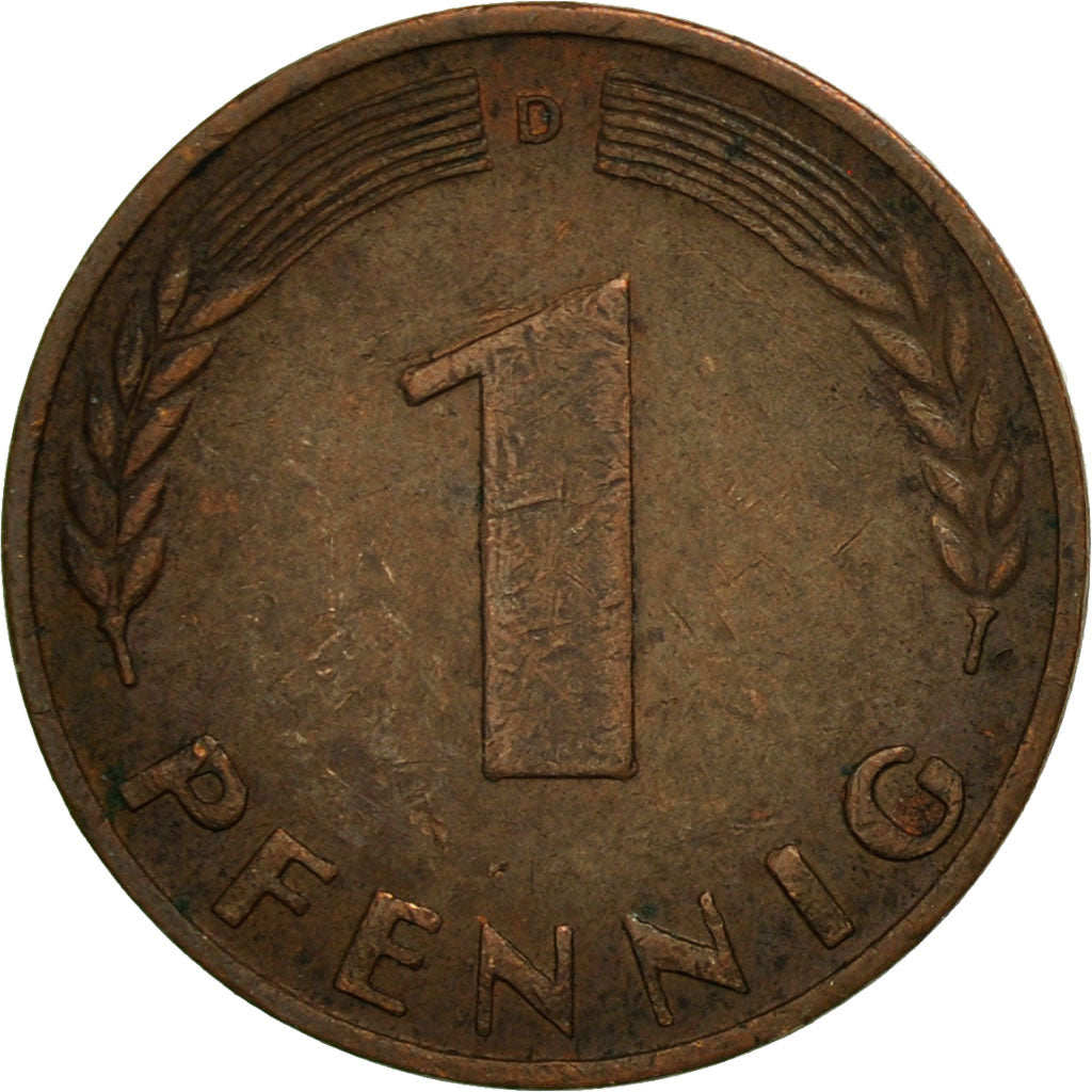Coin, GERMANY - FEDERAL REPUBLIC, Pfennig, 1950, Munich, AU(55-58), Copper