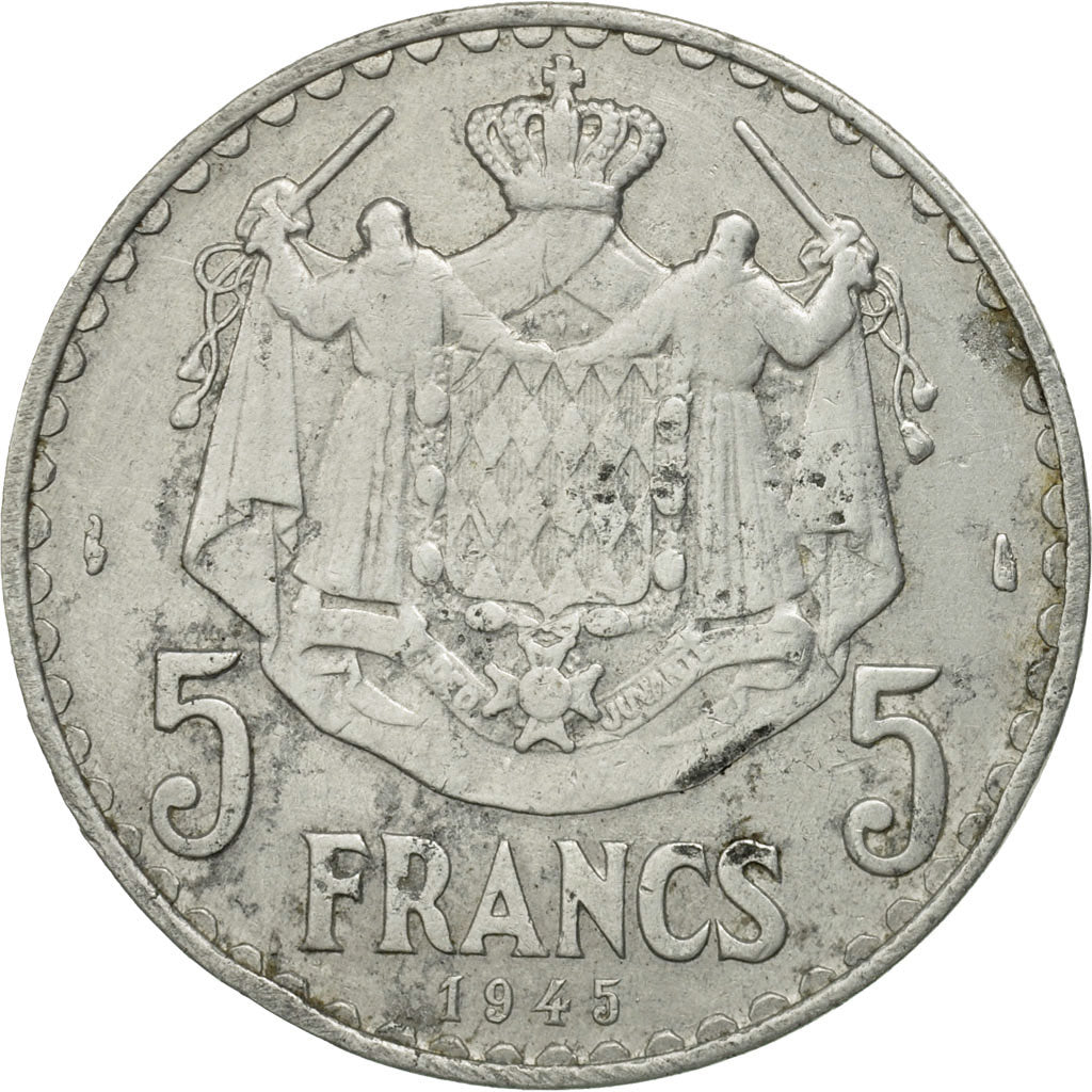 Monaco, Louis II, 5 Francs, 1945, Poissy, MS(60-62), Aluminum, KM:122
