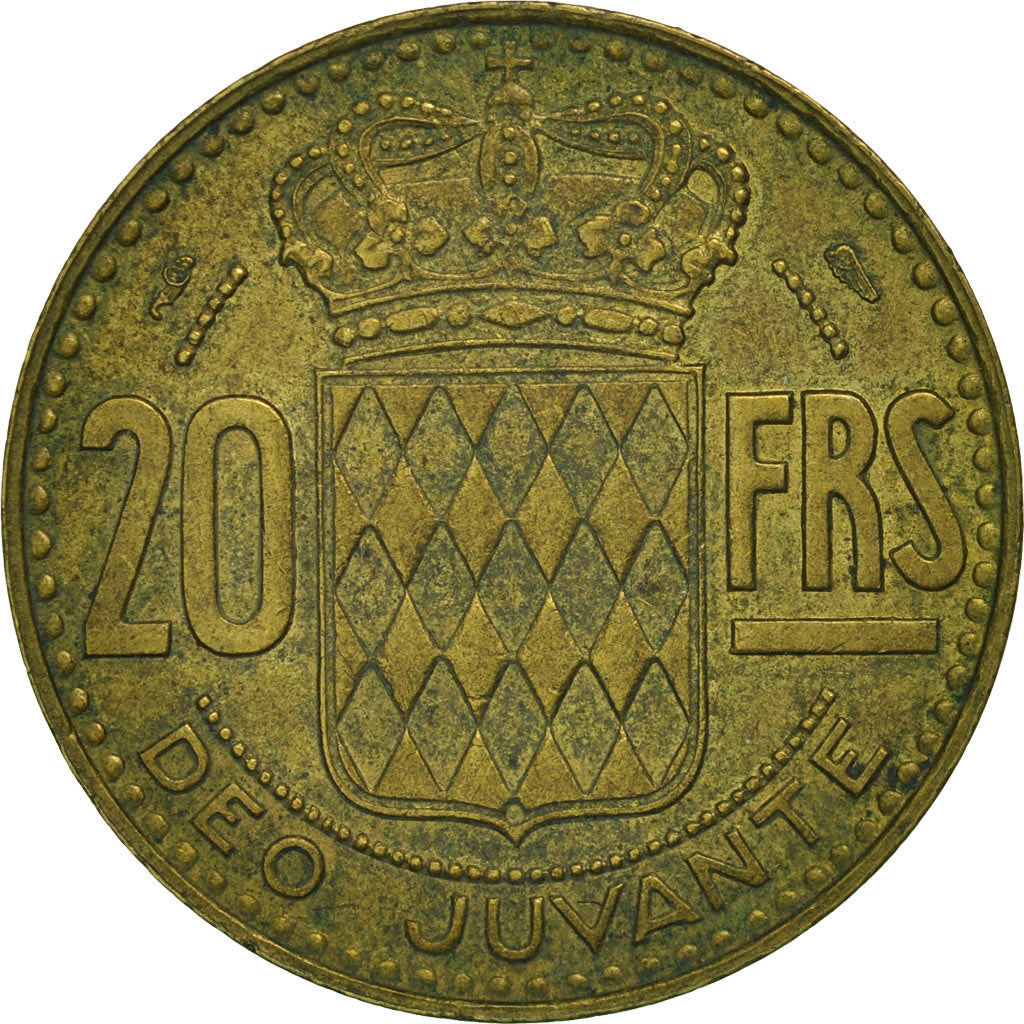 Monaco, Rainier III, 20 Francs, Vingt, 1950, MS(60-62), Aluminum-Bronze, KM:131