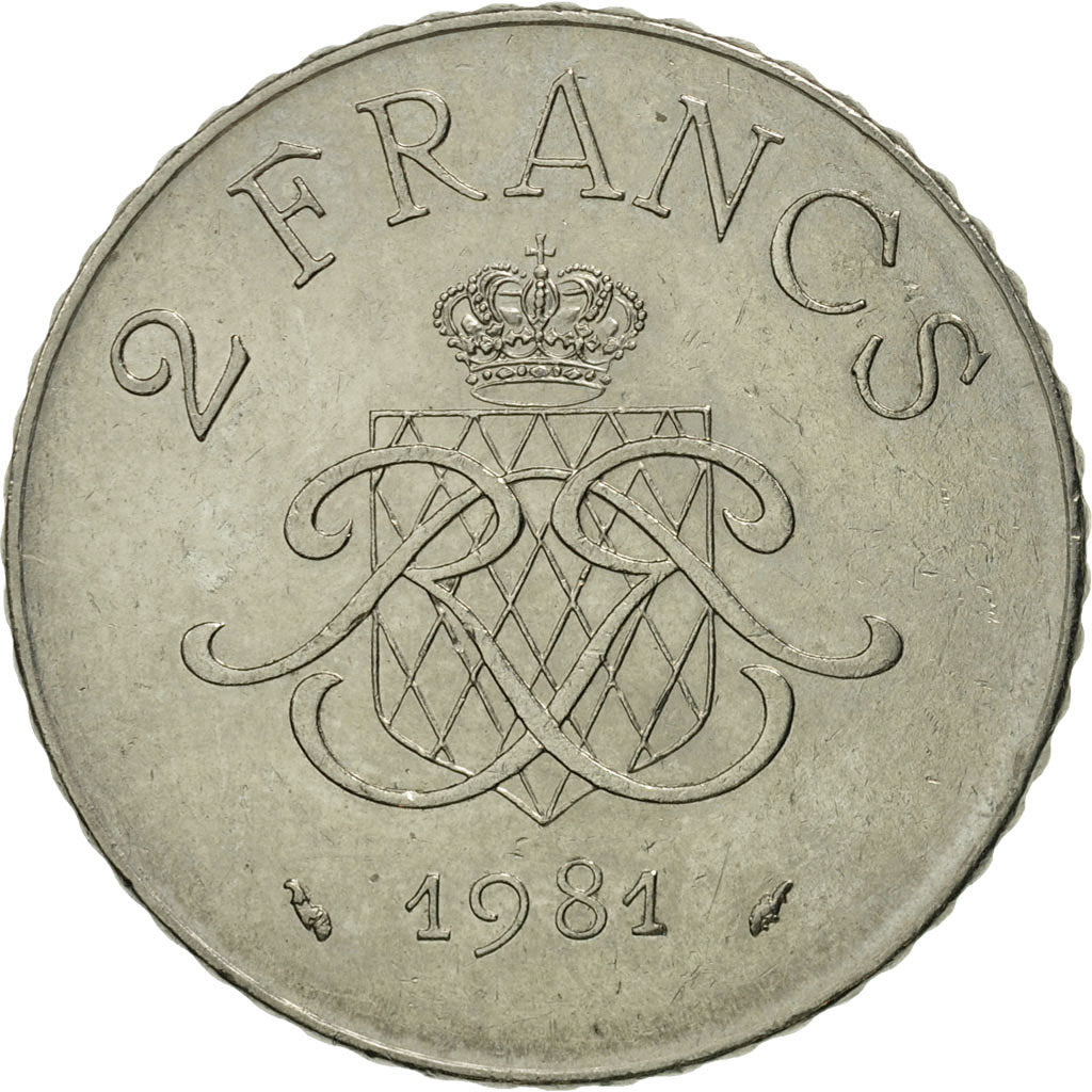 Coin, Monaco, Rainier III, 2 Francs, 1981, MS(63), Nickel, KM:157