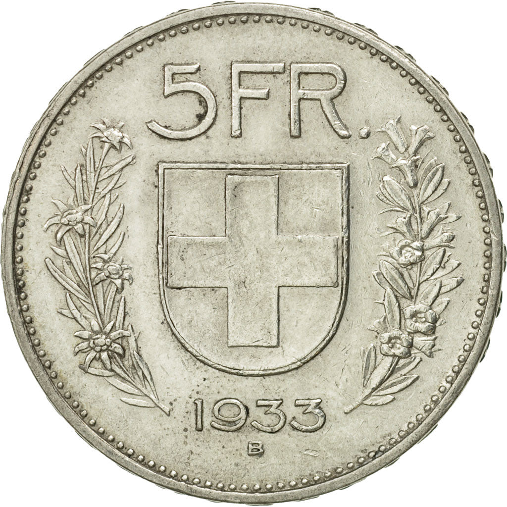 Switzerland, 5 Francs, 1933, Bern, MS(63), Silver, KM:40
