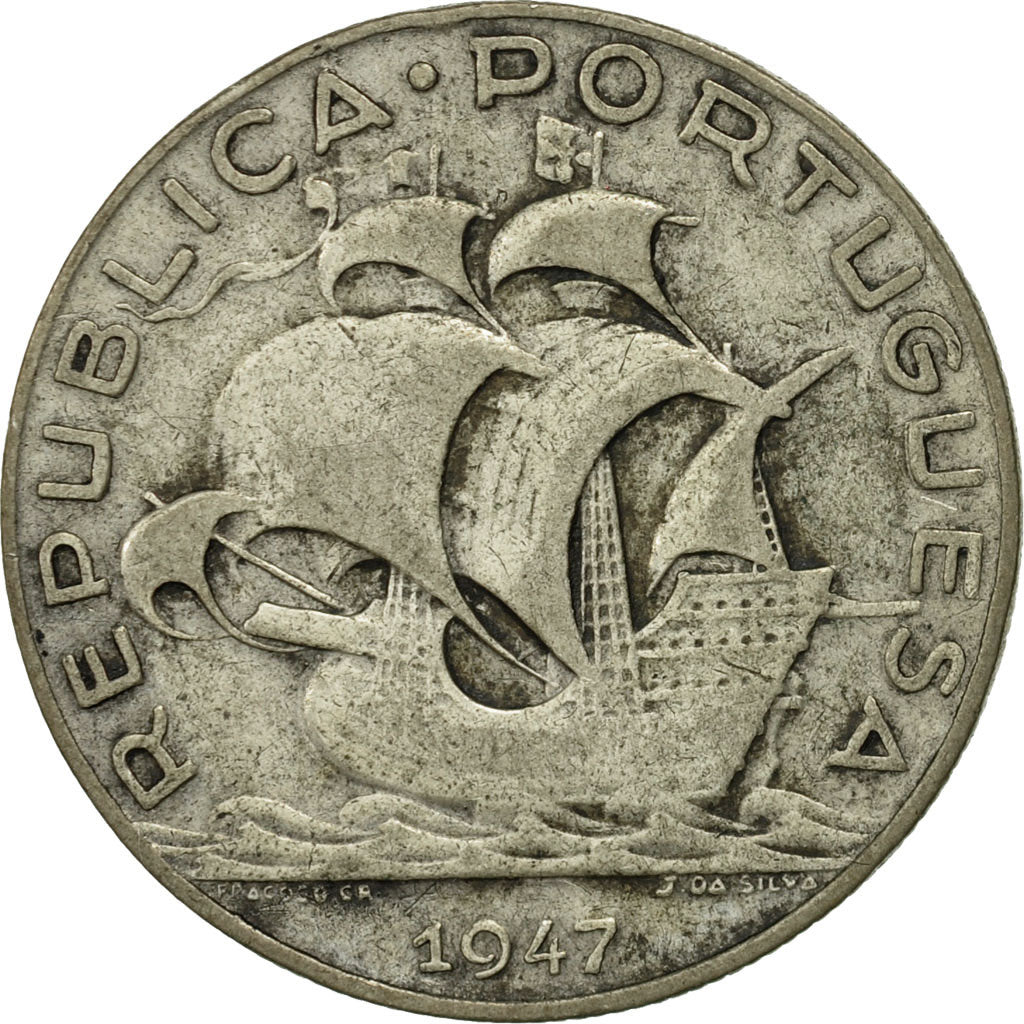 Portugal, 5 Escudos, 1947, AU(55-58), Silver, KM:581