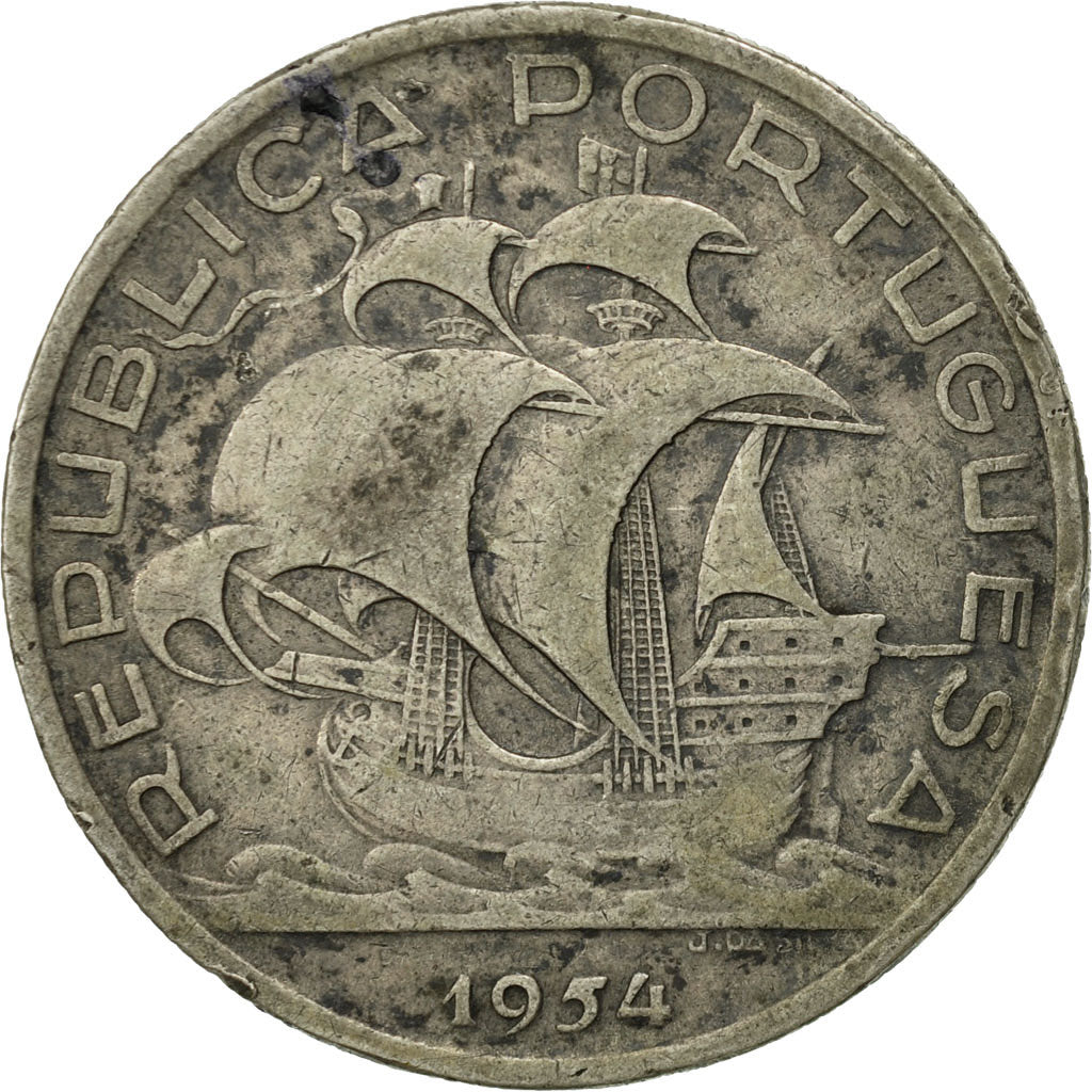 Portugal, 10 Escudos, 1954, AU(55-58), Silver, KM:586