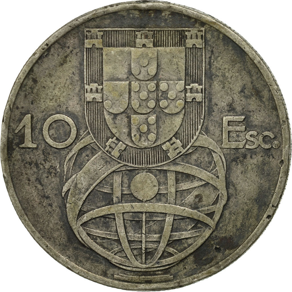 Portugal, 10 Escudos, 1954, AU(55-58), Silver, KM:586
