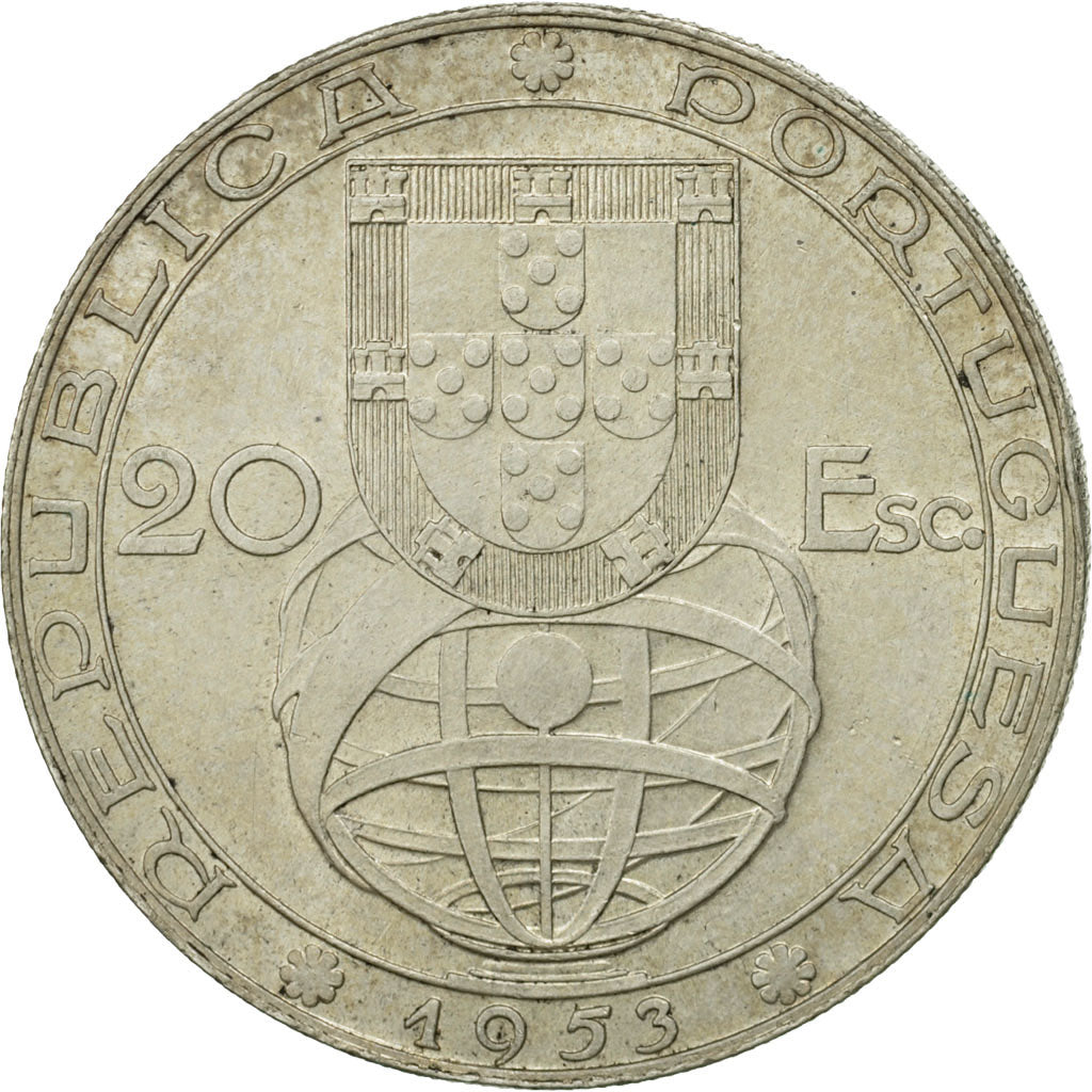 Portugal, 20 Escudos, 1953, MS(63), Silver, KM:585