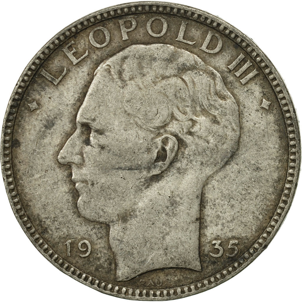 Belgium, 20 Francs, 20 Frank, 1935, AU(55-58), Silver, KM:105