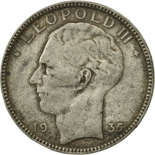Belgium, 20 Francs, 20 Frank, 1935, AU(55-58), Silver, KM:105