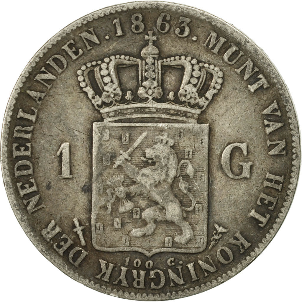 Coin, Netherlands, William III, Gulden, 1863, EF(40-45), Silver, KM:93