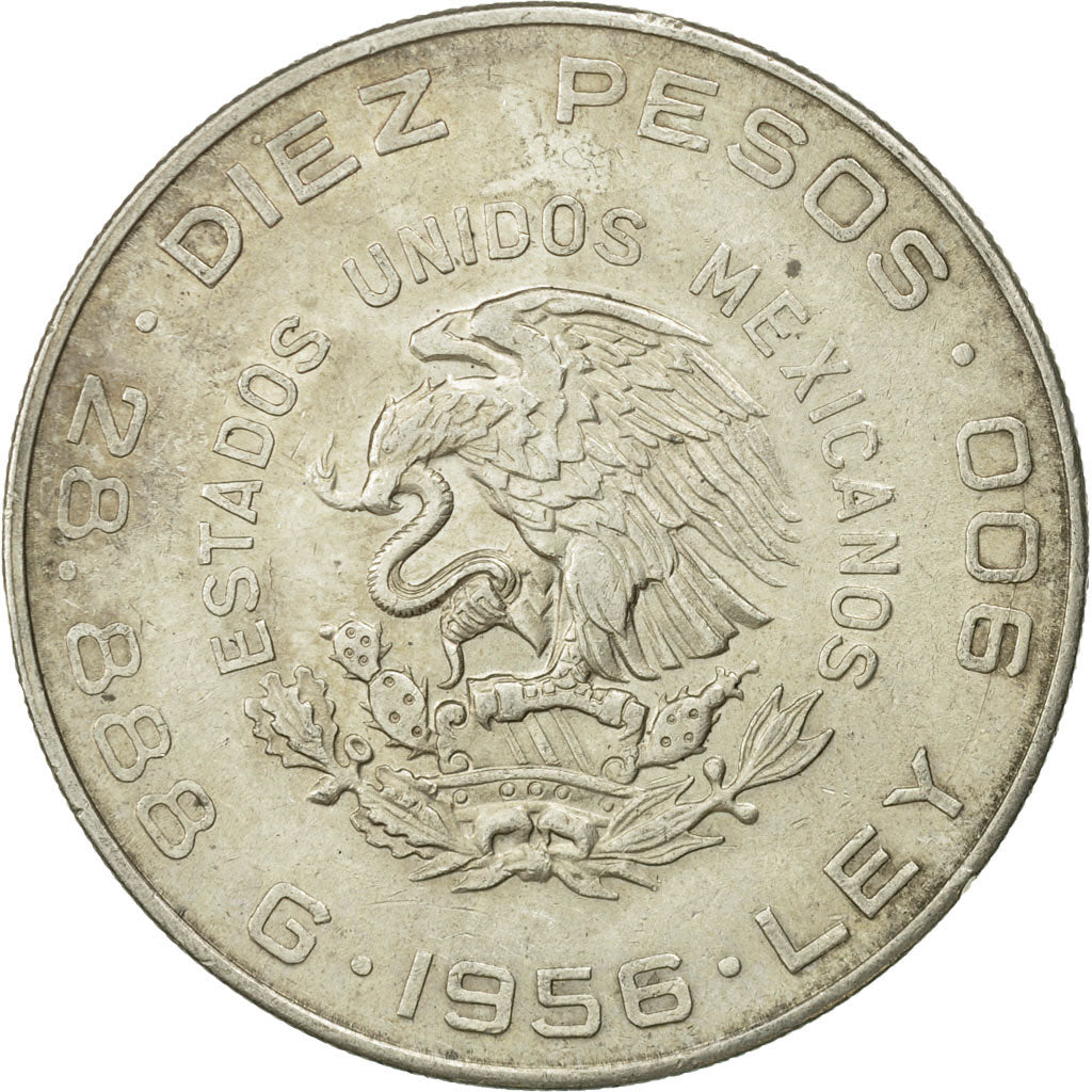 Mexico, 10 Pesos, 1956, Mexico City, MS(63), Silver, KM:474