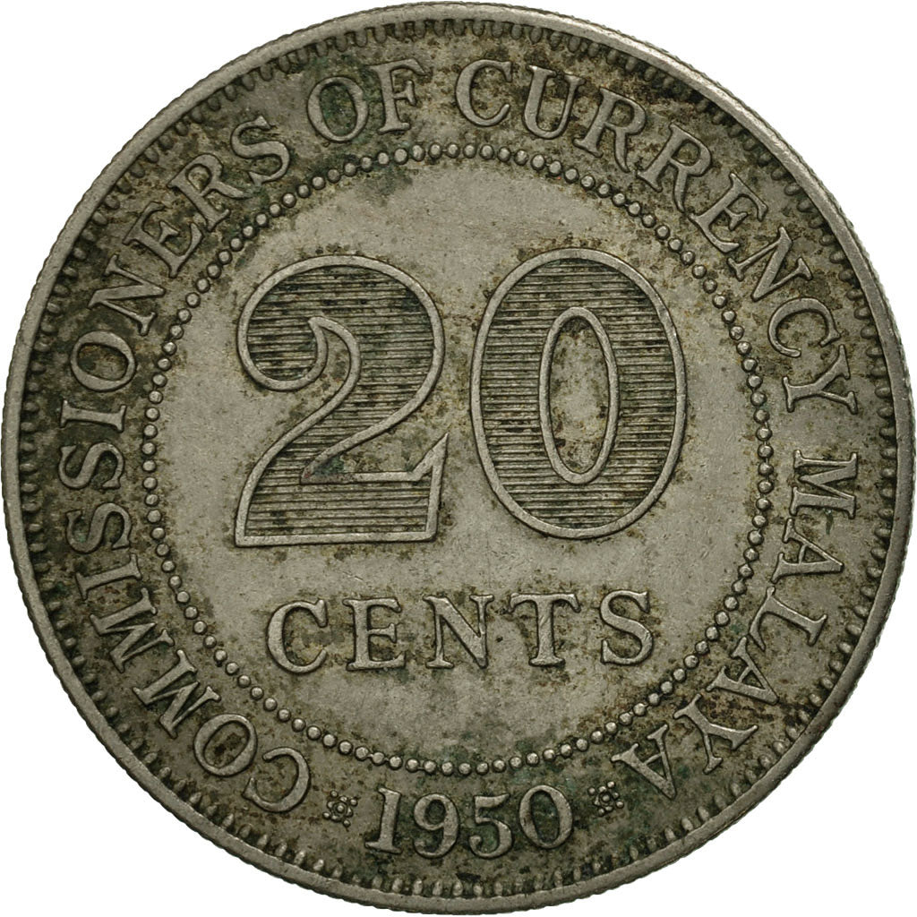 Coin, MALAYA, 20 Cents, 1950, MS(60-62), Copper-nickel, KM:9