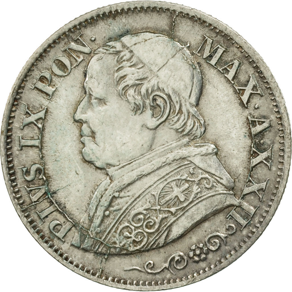 ITALIAN STATES, PAPAL STATES, Pius IX, 10 Soldi, 50 Centesimi, 1867, VF(30-35)