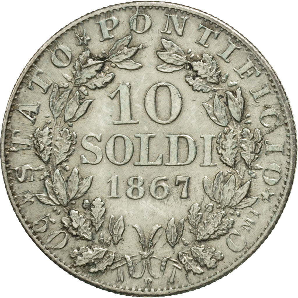 ITALIAN STATES, PAPAL STATES, Pius IX, 10 Soldi, 50 Centesimi, 1867, VF(30-35)