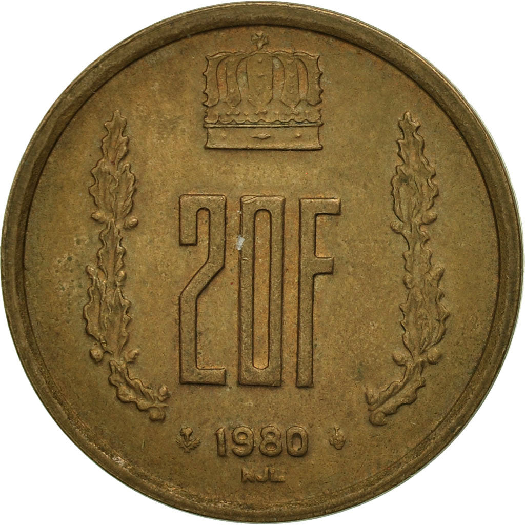 Coin, Luxembourg, Jean, 20 Francs, 1980, MS(60-62), Aluminum-Bronze, KM:58