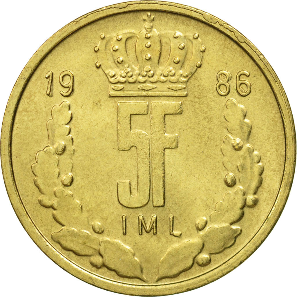 Coin, Luxembourg, Jean, 5 Francs, 1986, MS(63), Aluminum-Bronze, KM:60.1