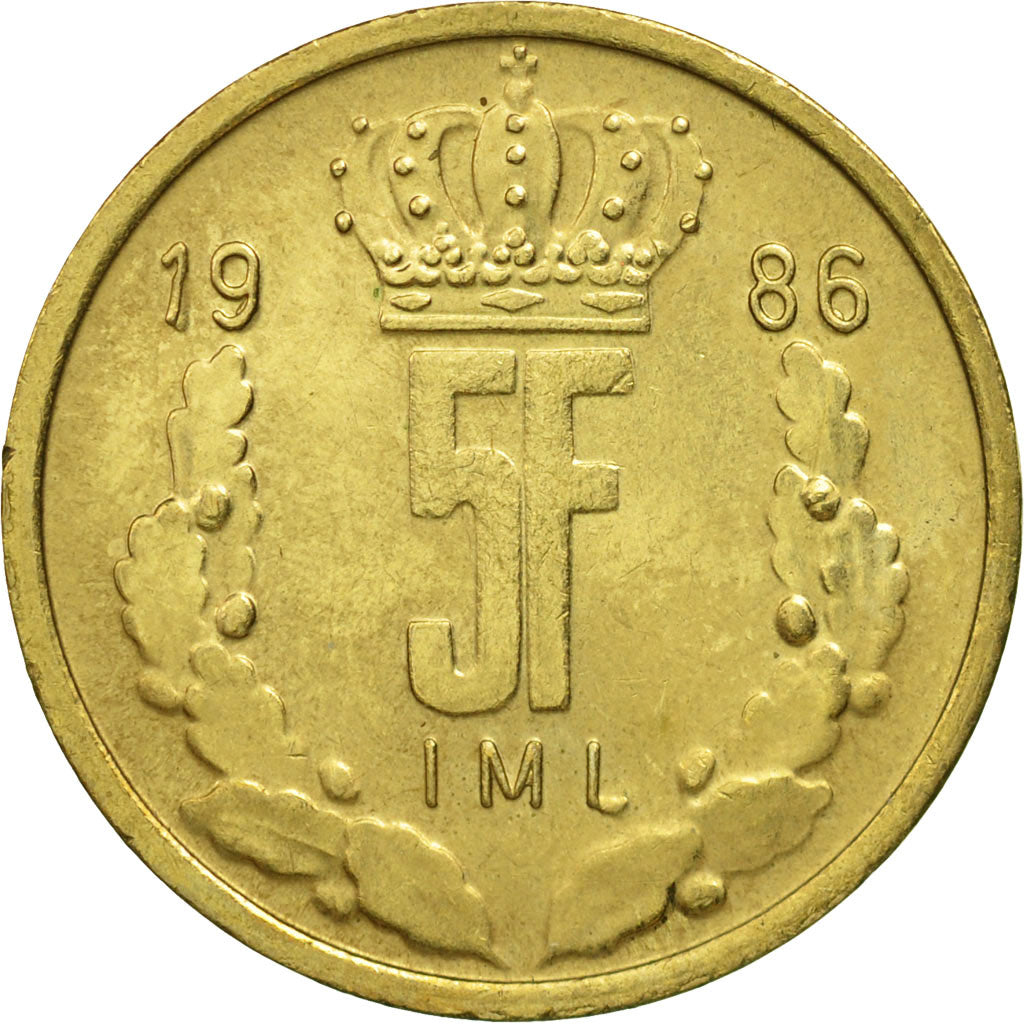 Coin, Luxembourg, Jean, 5 Francs, 1986, MS(63), Aluminum-Bronze, KM:60.1