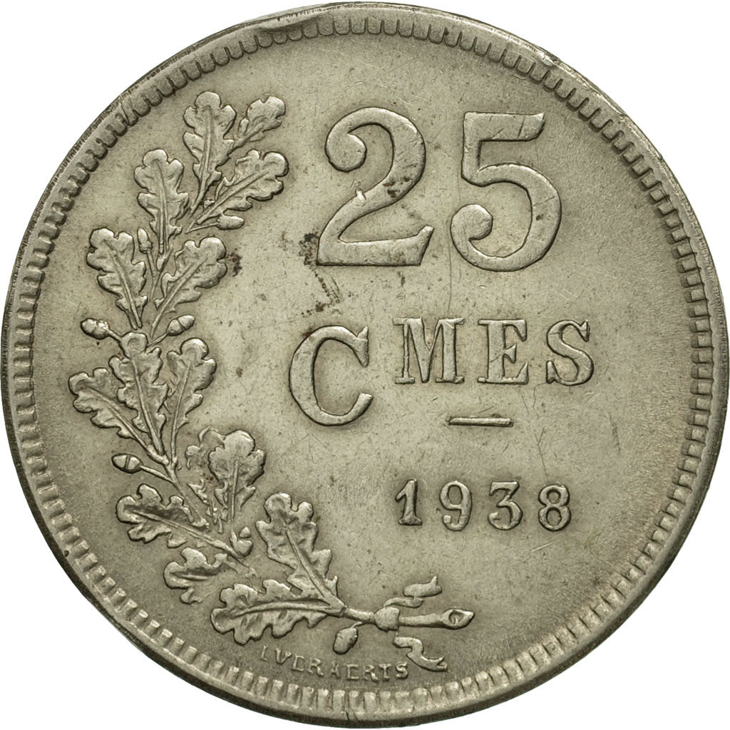 Coin, Luxembourg, Charlotte, 25 Centimes, 1938, MS(63), Copper-nickel, KM:42a.1