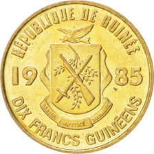GUINEA, 10 Francs, 1985, KM #52, MS(63), Brass Clad Steel, 20.4