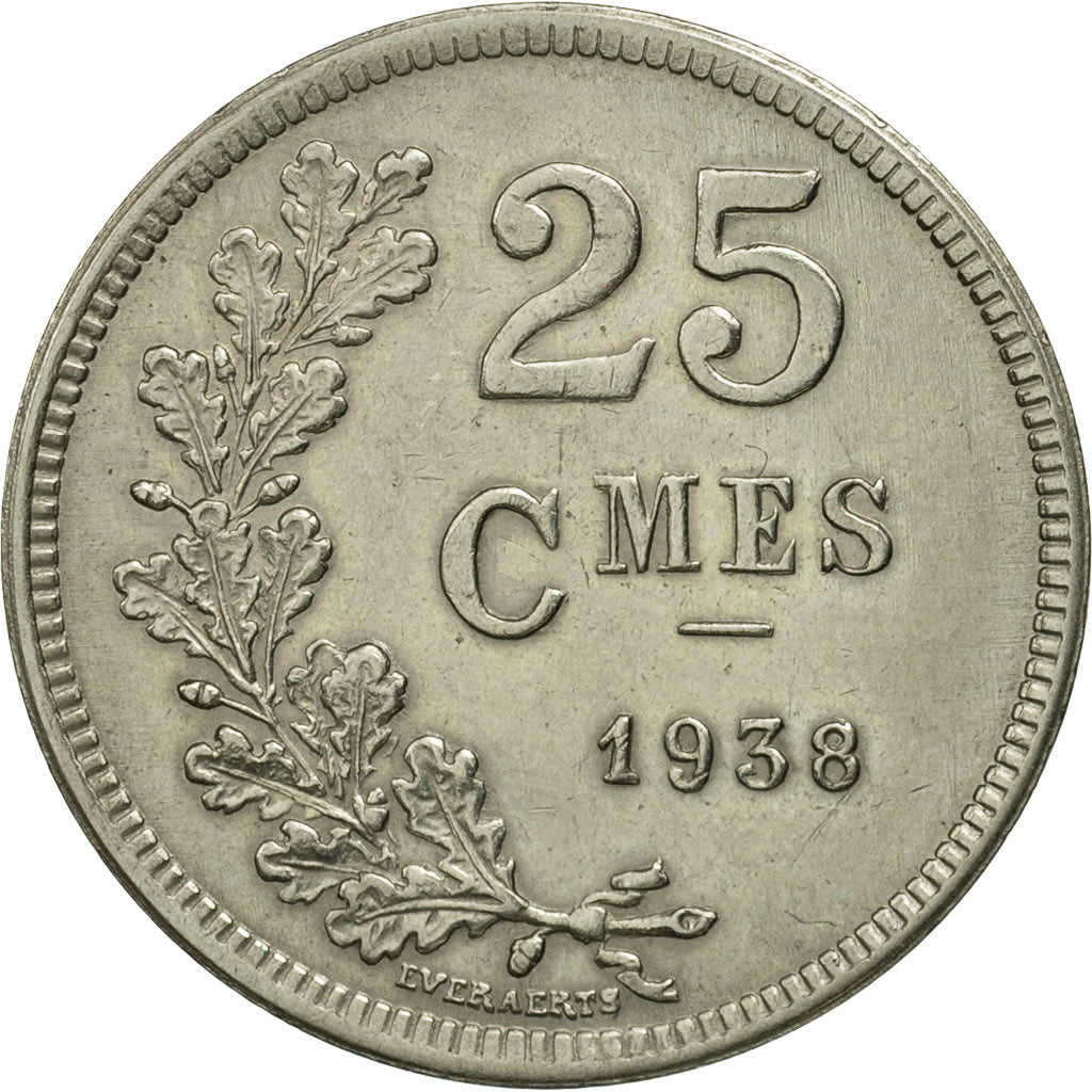 Luxembourg, Charlotte, 25 Centimes, 1938, MS(63), Copper-nickel, KM:42a.1