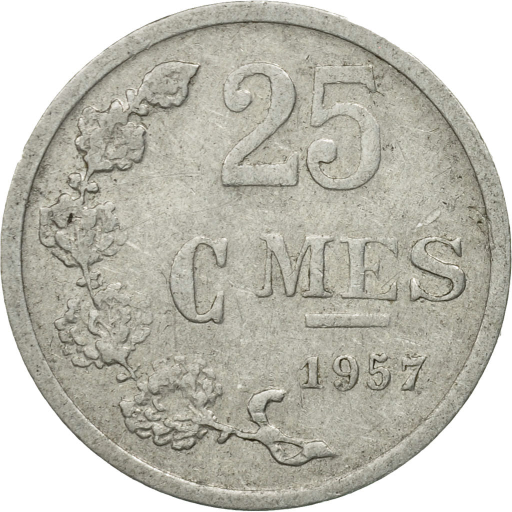 Moneta, Luksemburg, Jean, 25 Centimes, 1957, MS(63), Aluminium, KM:45a.1