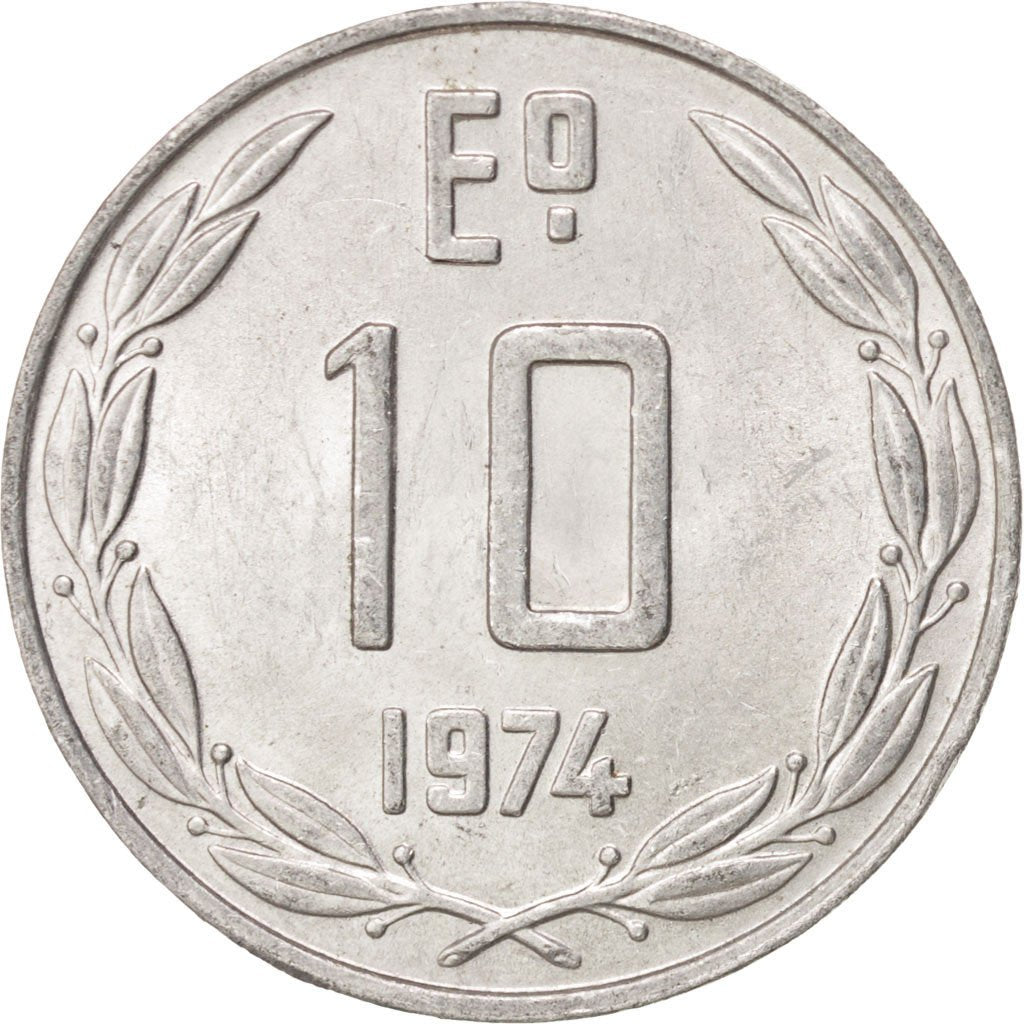 Cile, 10 Escudos, 1974, SPL, Alluminio, KM:200