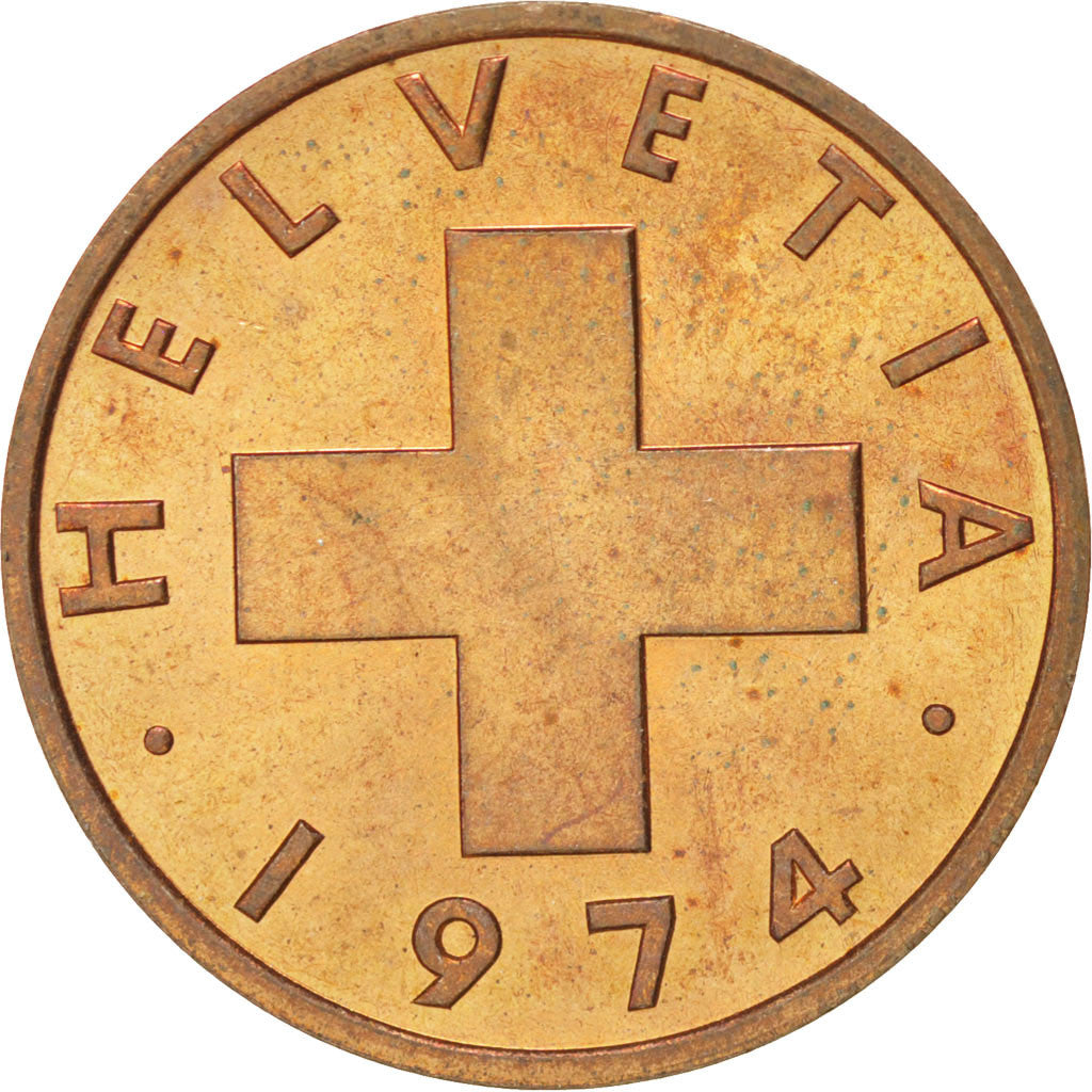 SWITZERLAND, 2 Rappen, 1974, Bern, KM #47, MS(63), Bronze, 20