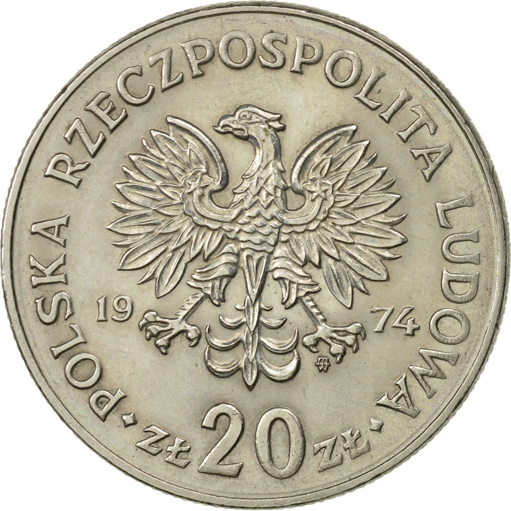 Moneda, Polonia, 20 Zlotych, 1974, Warsaw, SC, Cobre - níquel, KM:69