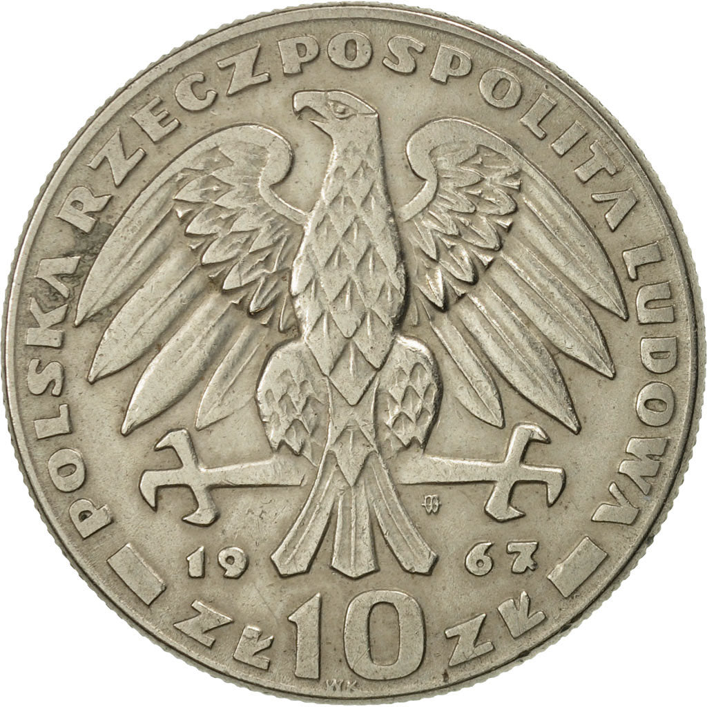 Poland, 10 Zlotych, 1967, Warsaw, AU(55-58), Copper-nickel, KM:58