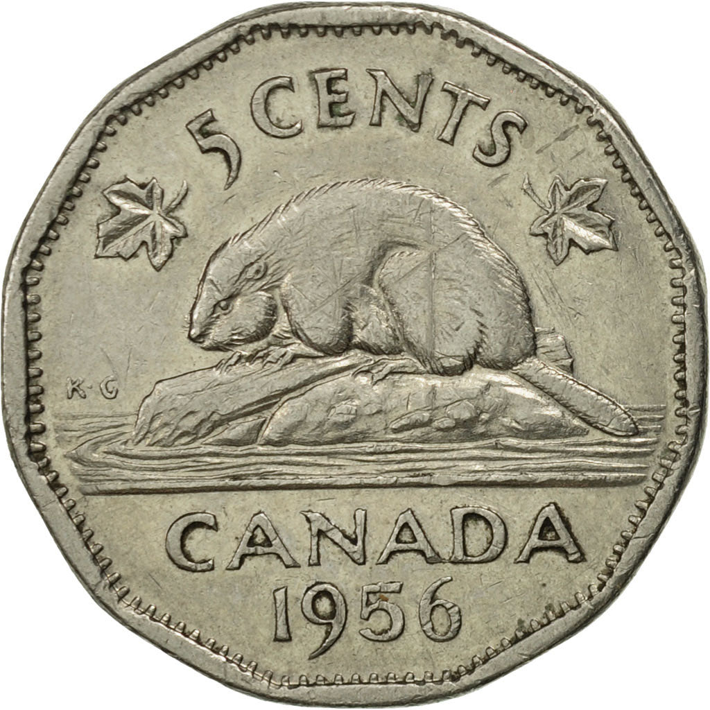 Coin, Canada, Elizabeth II, 5 Cents, 1956, Royal Canadian Mint, Ottawa