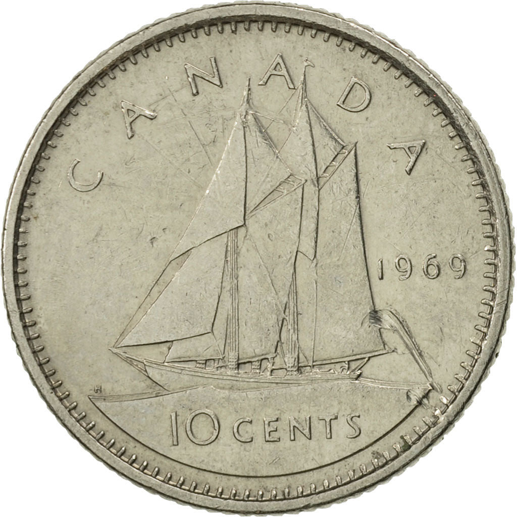Canada, Elizabeth II, 10 Cents, 1969, Royal Canadian Mint, Ottawa, MS(60-62)