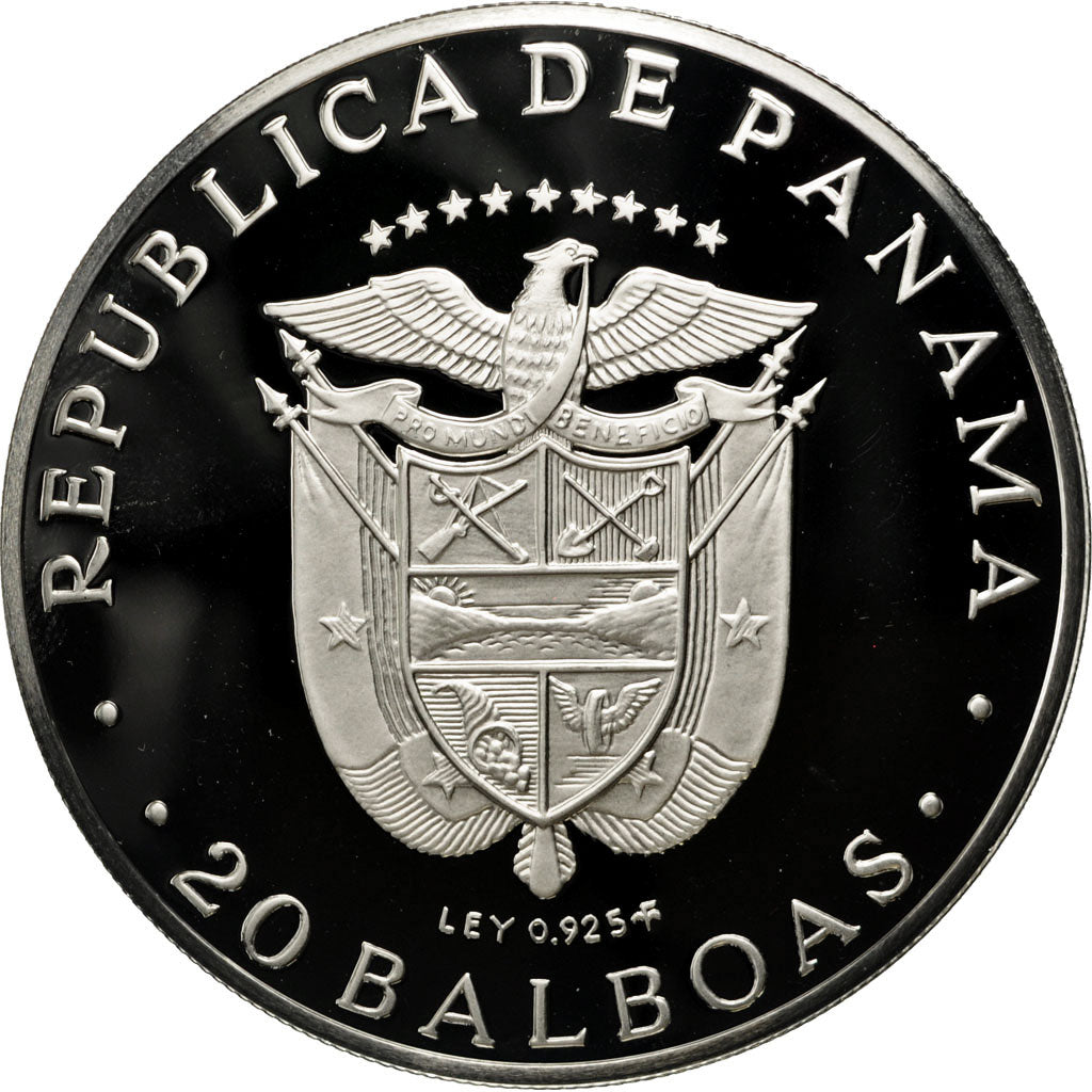 Coin, Panama, 20 Balboas, 1975, U.S. Mint, MS(64), Silver, KM:31