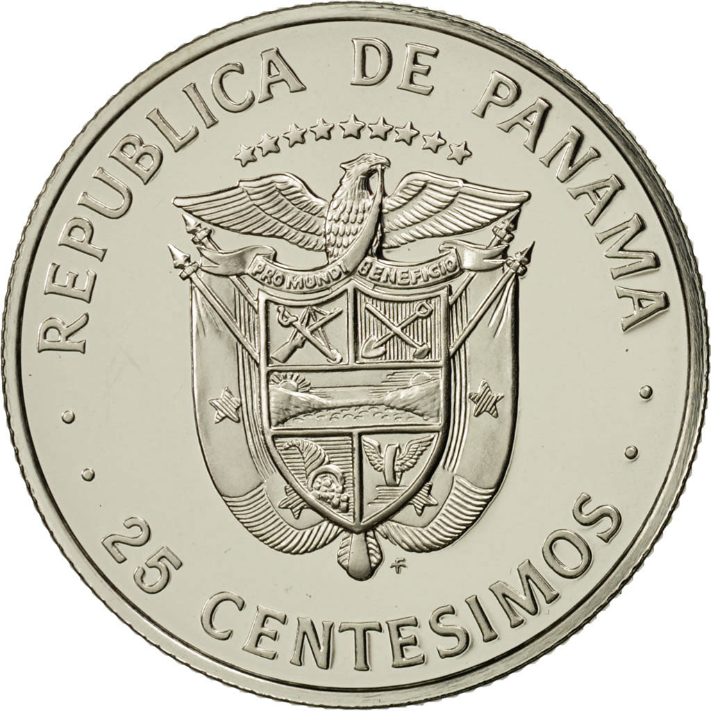 Panama, 25 Centesimos, 1975, Franklin Mint, MS(64), Copper-Nickel Clad Copper